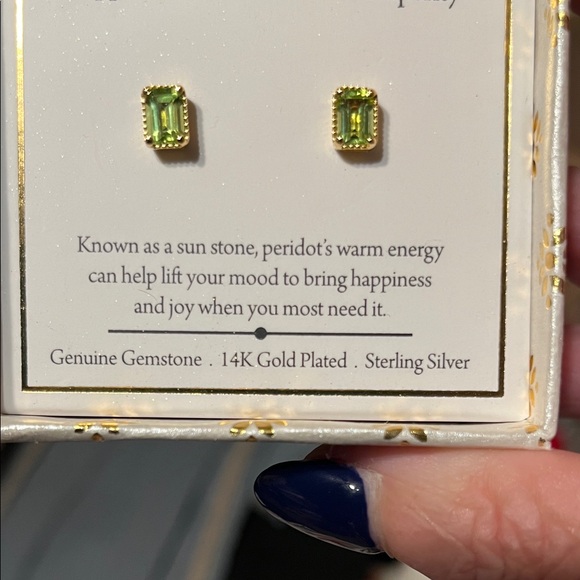 NIB Shivam Peridot 14K Gold Plated Sterling Silver Earrings Emerald Cut - Picture 5 of 7